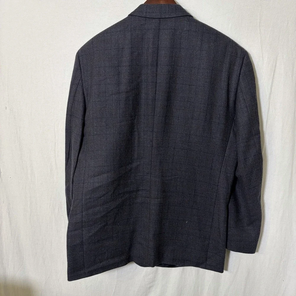 Pronto Uomo Blazer Jacket Men 46R Navy Checkered Lambswool Sport Coat Two Button